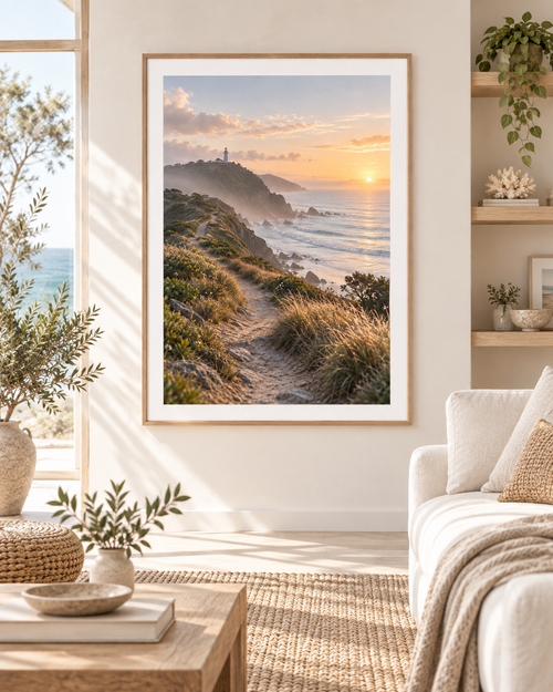 Byron Dawn print styled in a neutral coastal interior